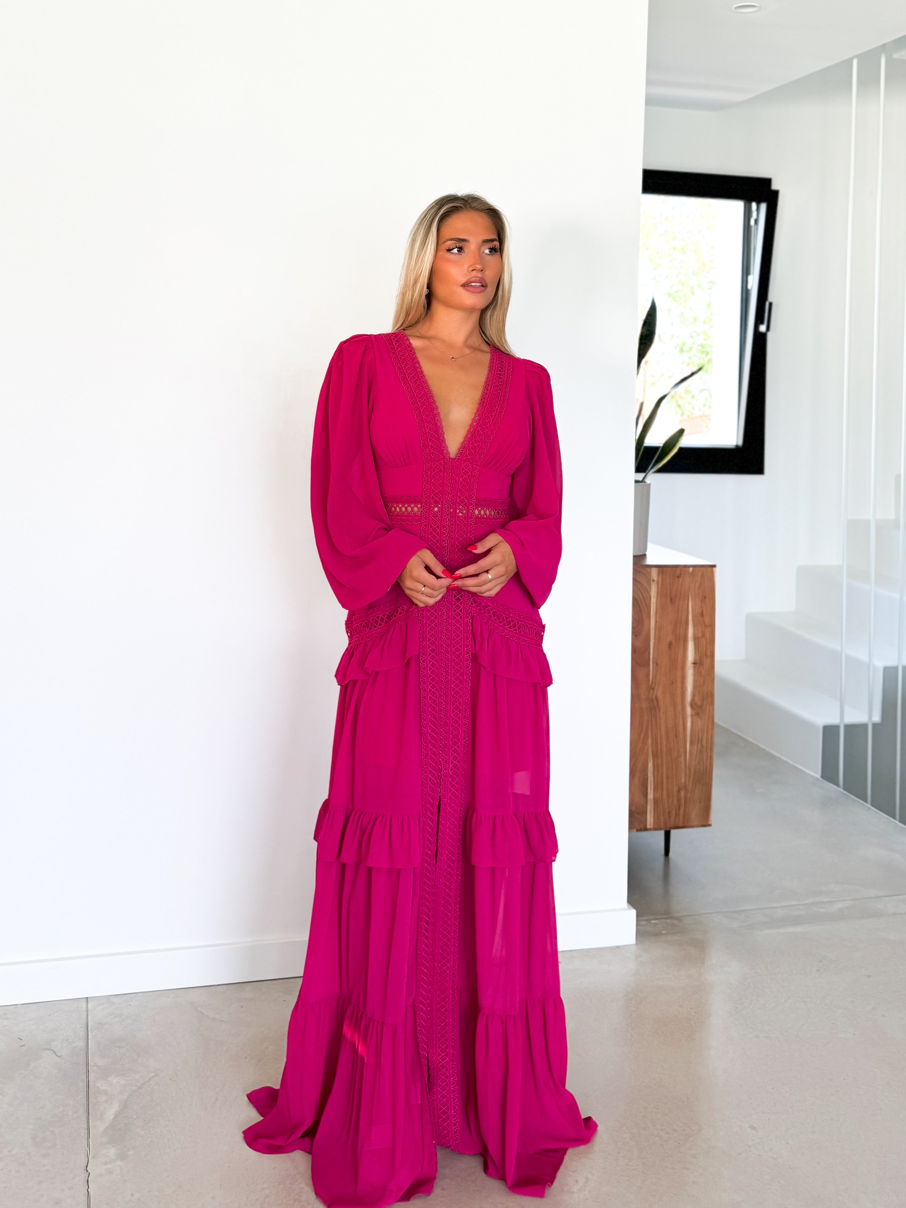 Robe à visière brodée fuchsia