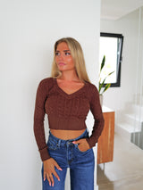 Pull tressé marron