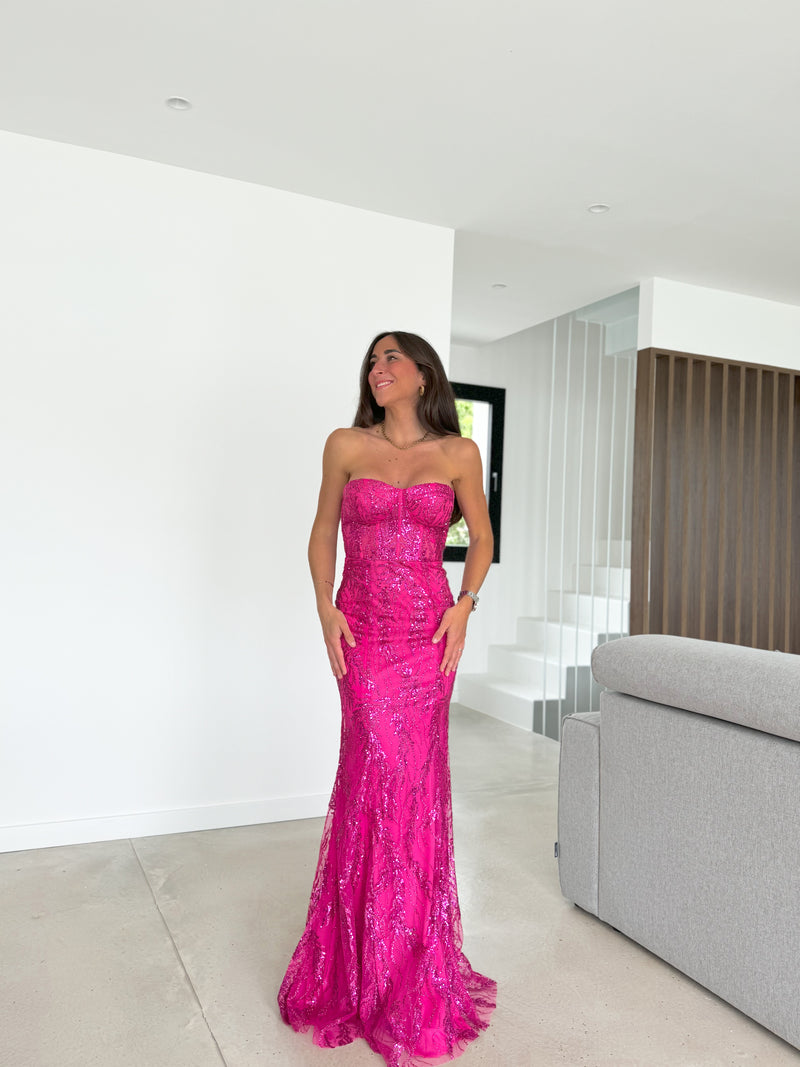 Robe corset avec strass fuchsia