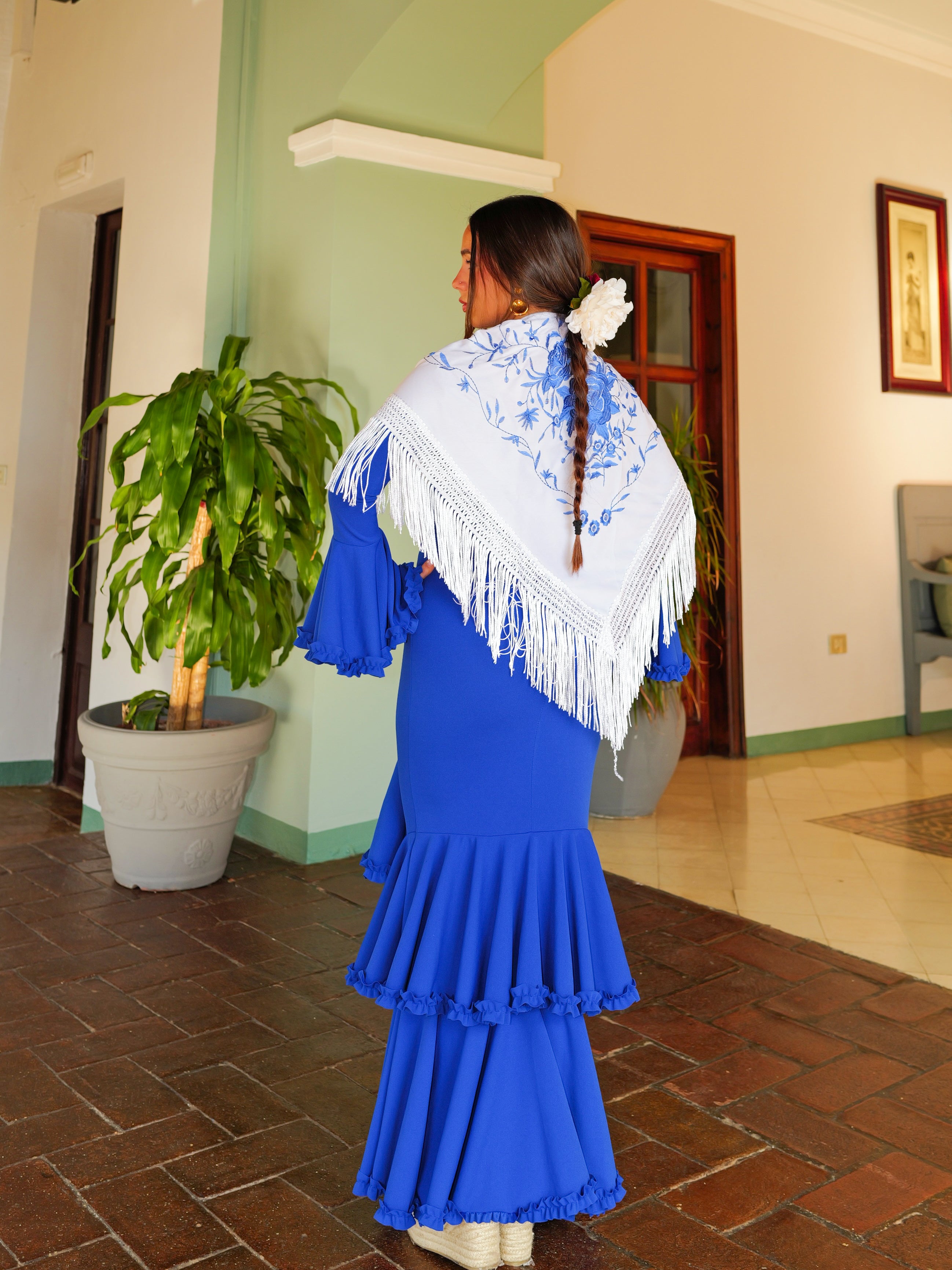 Robe flamenco asymétrique bleue