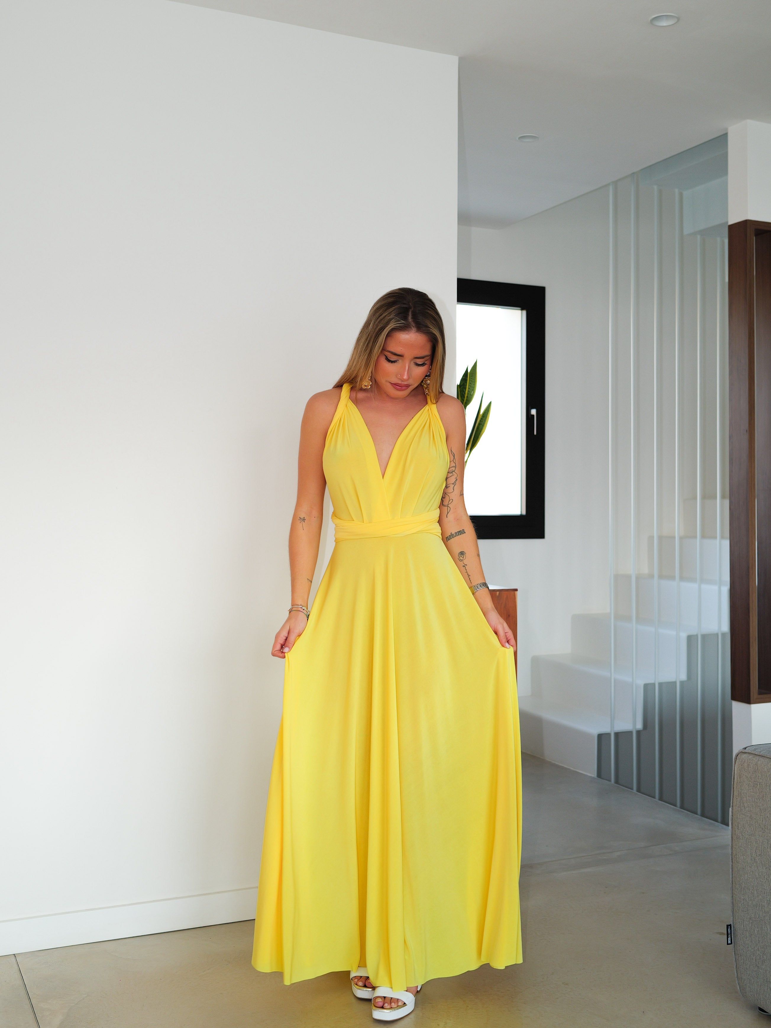 Robe longue multi jaune