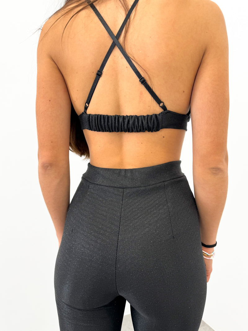 Pantalon à bas cloche en lurex noir