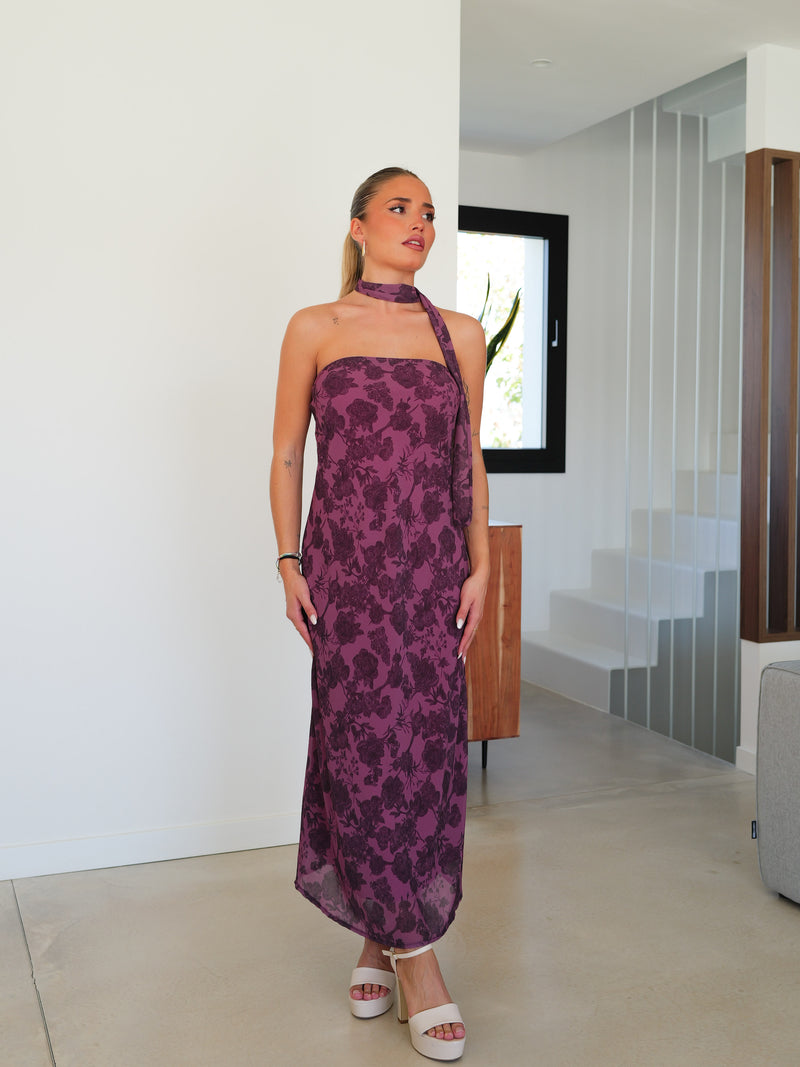 Robe à collier imprimé lilas