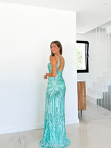 Robe imprimée en strass turquoise