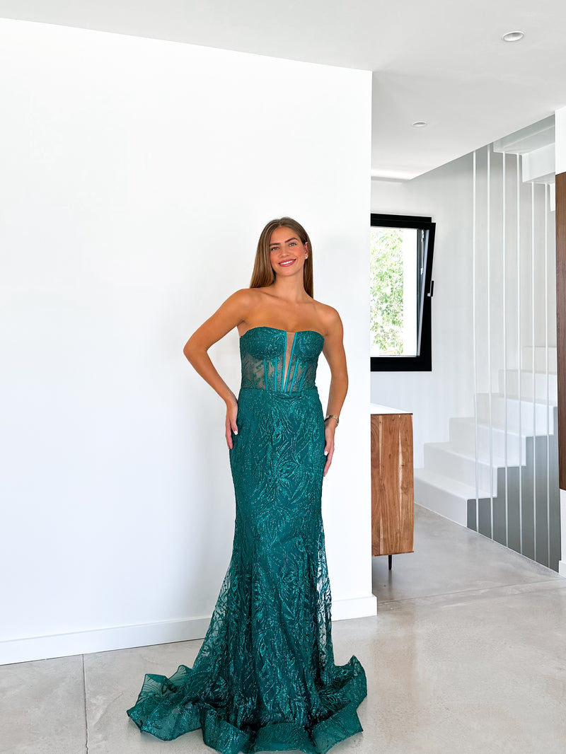 Robe corset avec queue de bouteille en strass