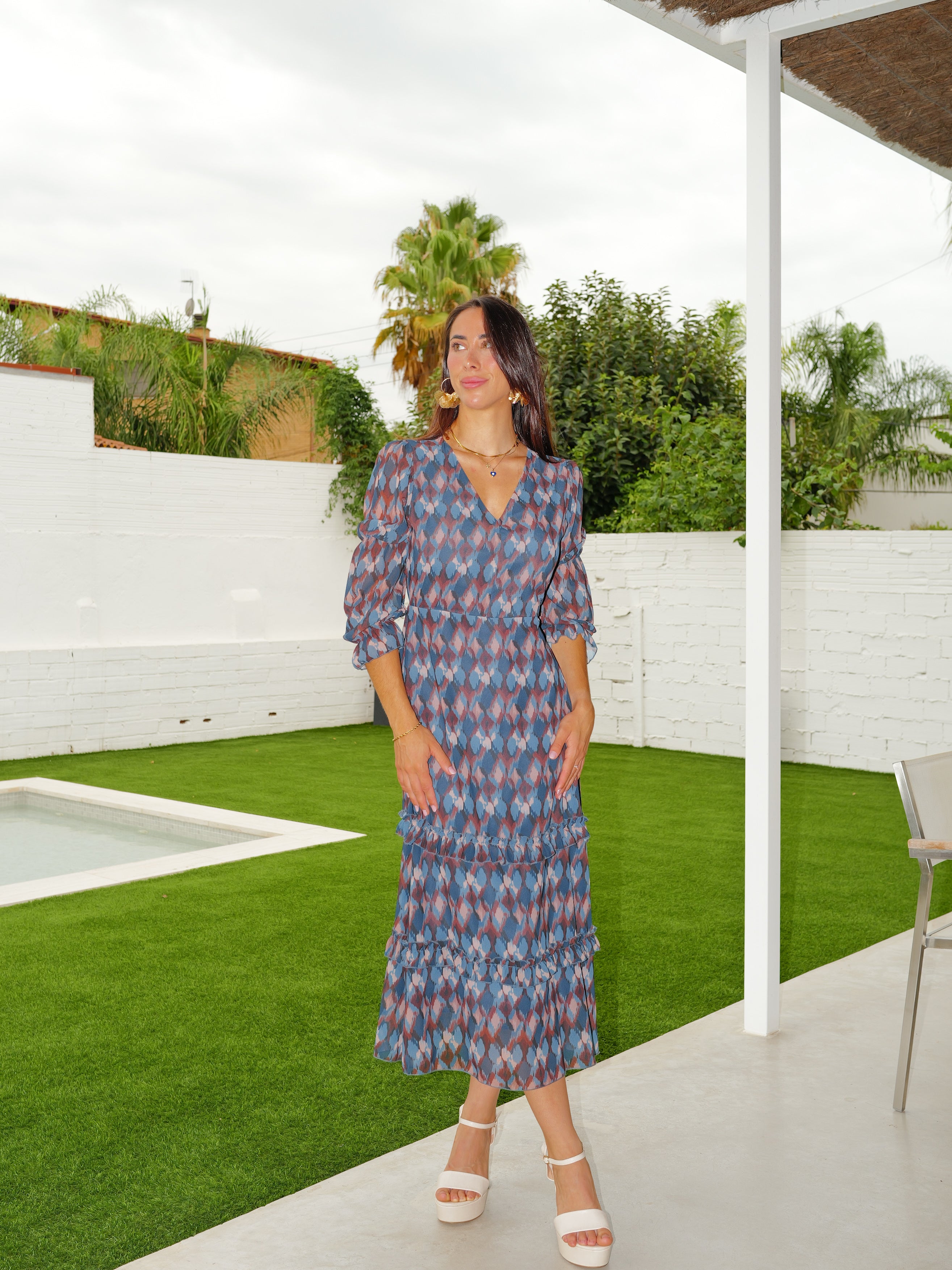 Robe midi à volants pétrole