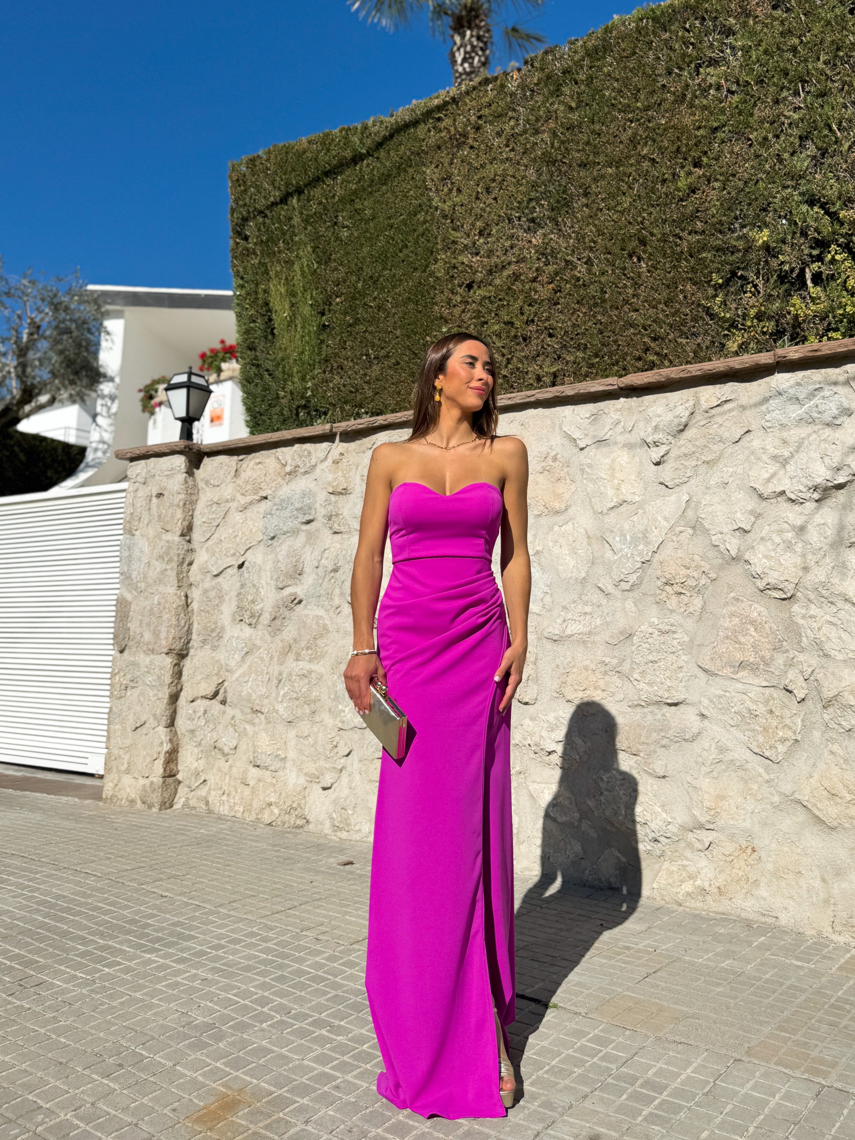 Robe à cœur serré fuchsia