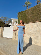 Robe bardot ajustée bleu clair