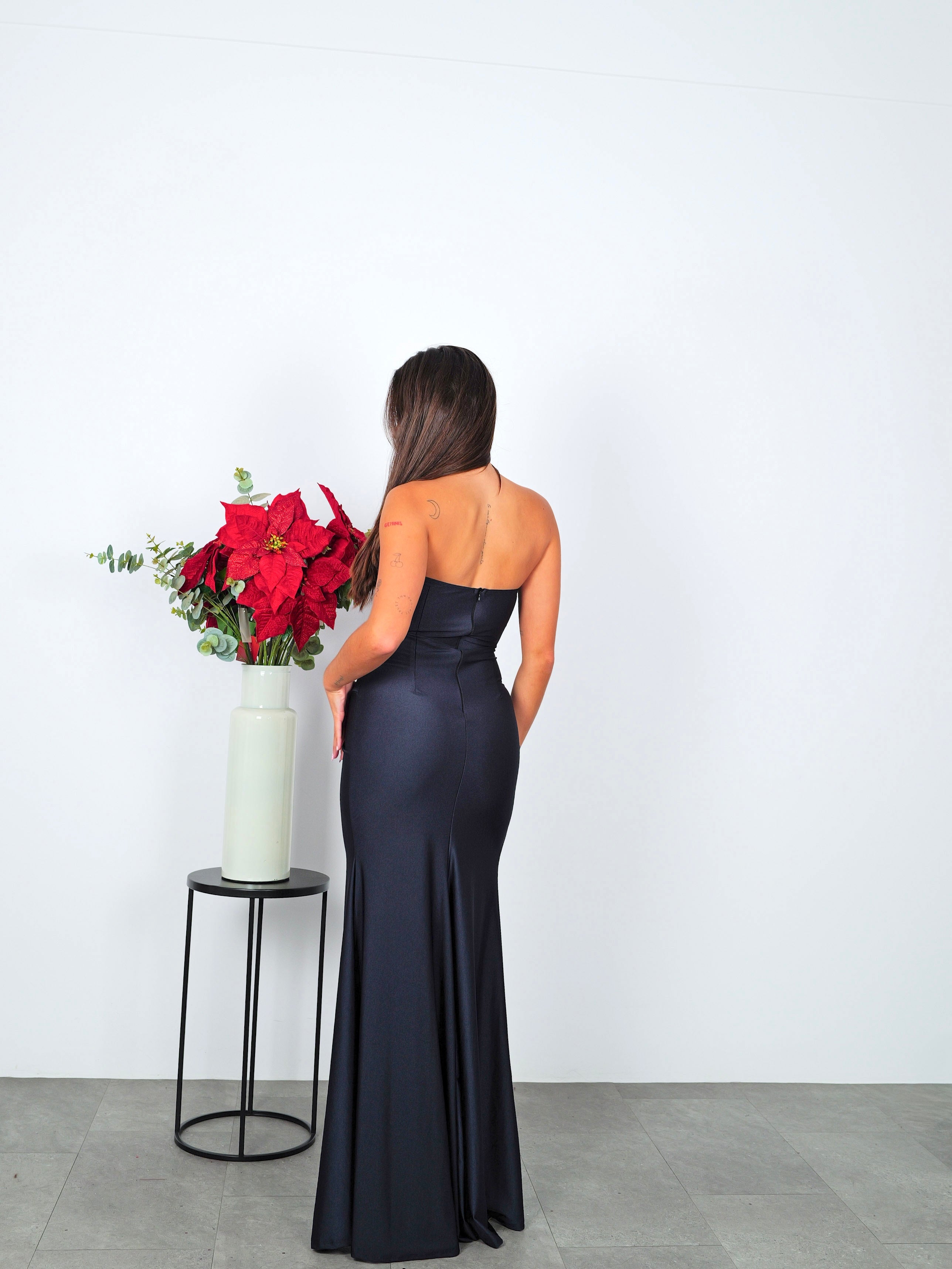 Robe longue à mots pailletés marine