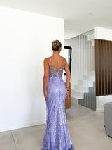 Robe corset lilas avec pointe en strass