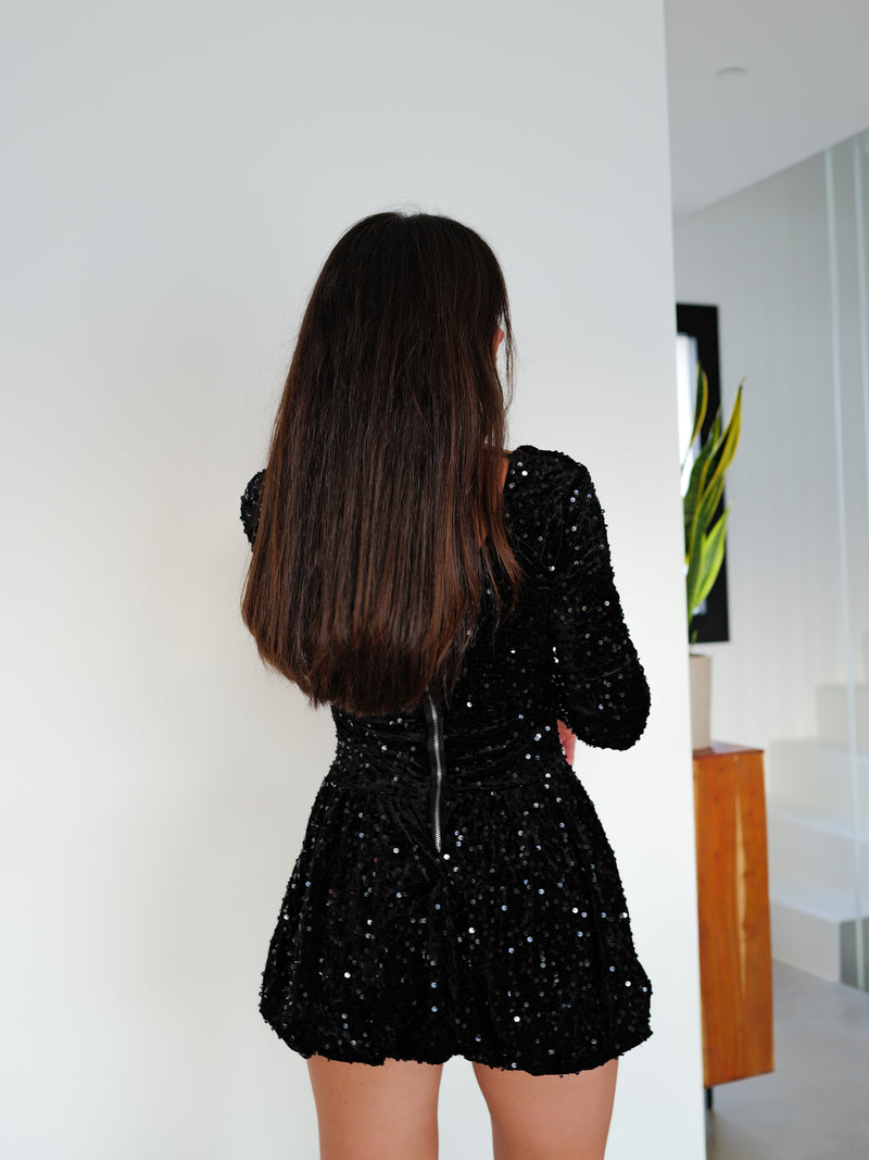 Robe en velours à paillettes noir