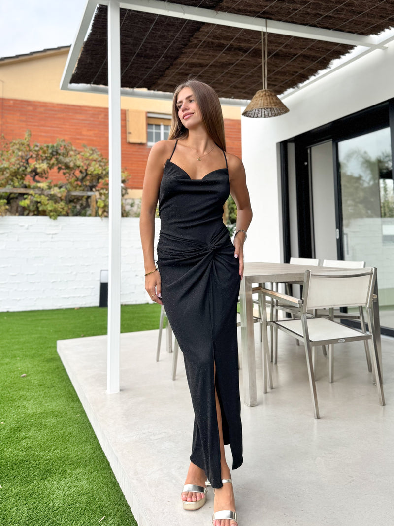 Robe midi lurex cascade entrelacée noir