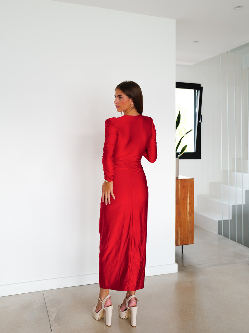 Robe à manches nouées rouge