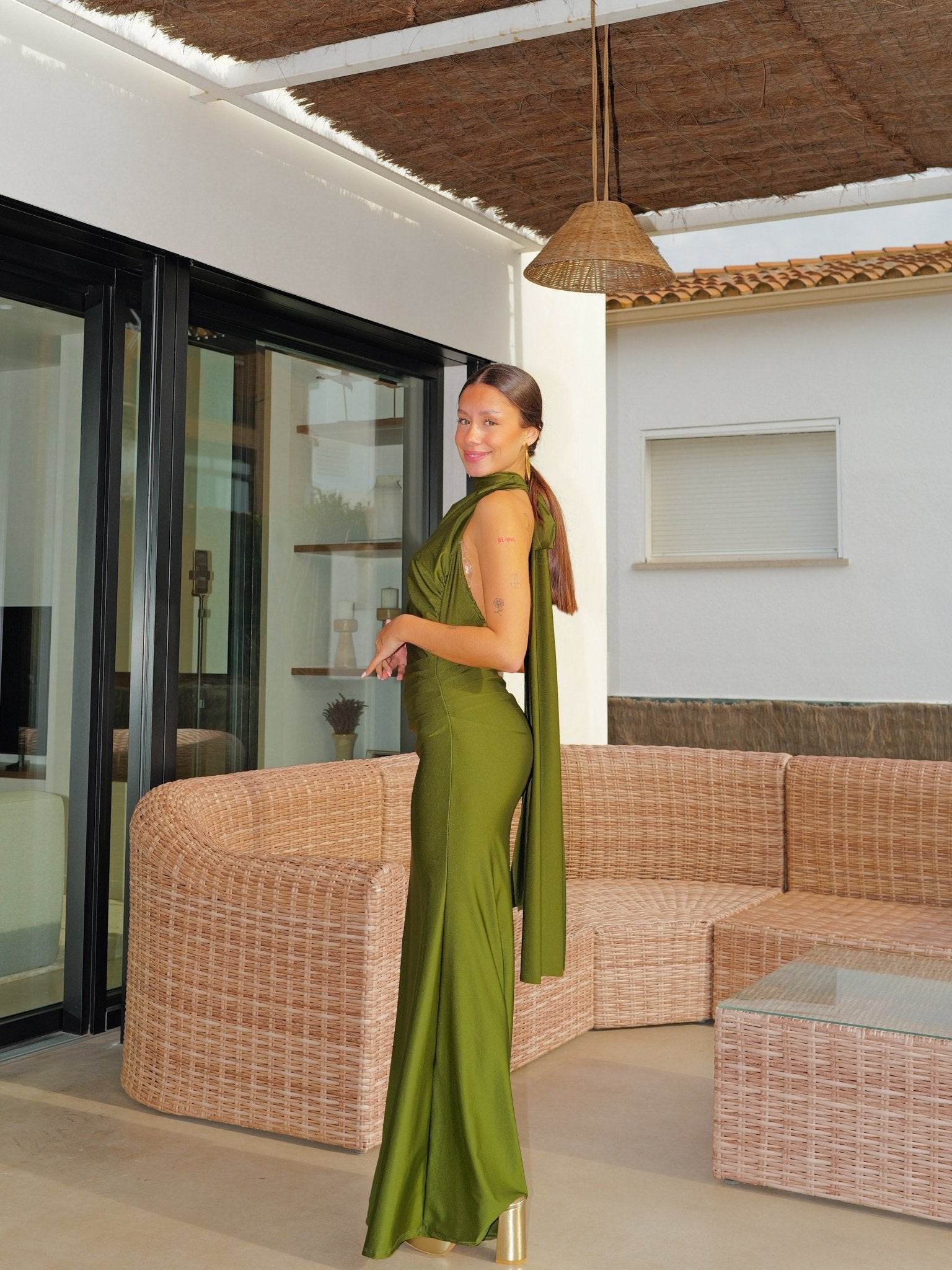 Robe dos nu froncée olive - SORELLAS