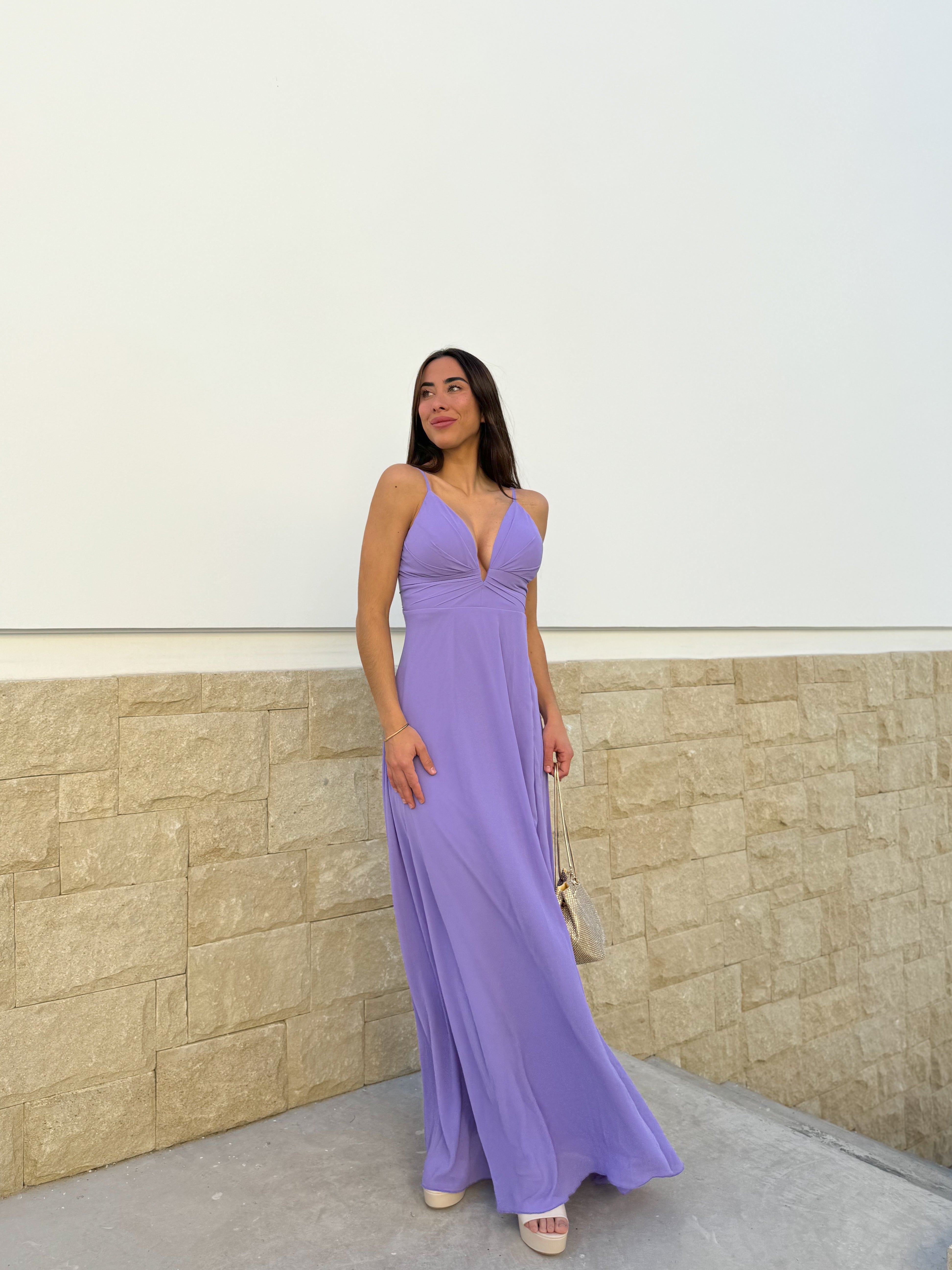 Robe en crêpe V lilas