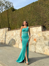 Robe turquoise à la taille brillante