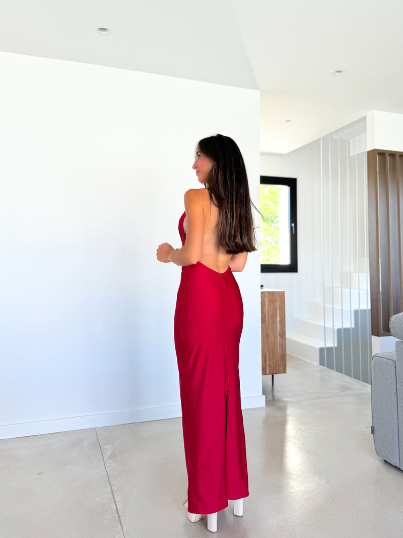 Robe longue avec nœud rouge