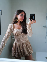 Robe en velours beige à paillettes Pompous