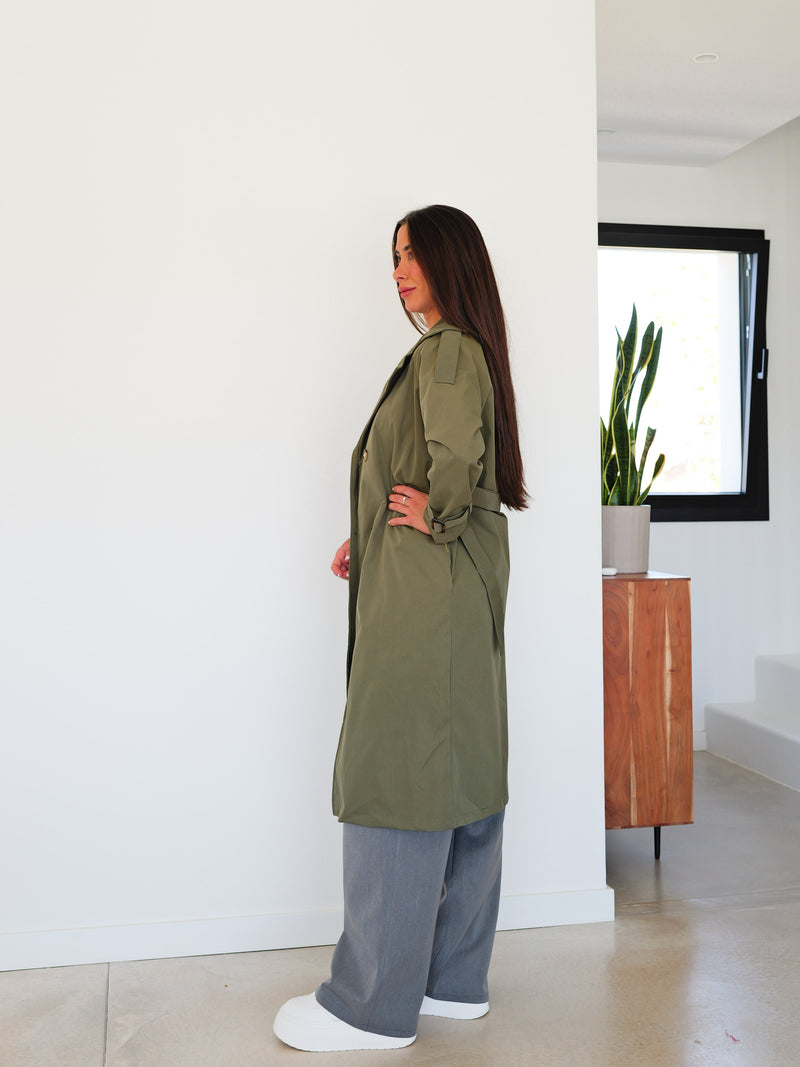 Trench-coat midi kaki