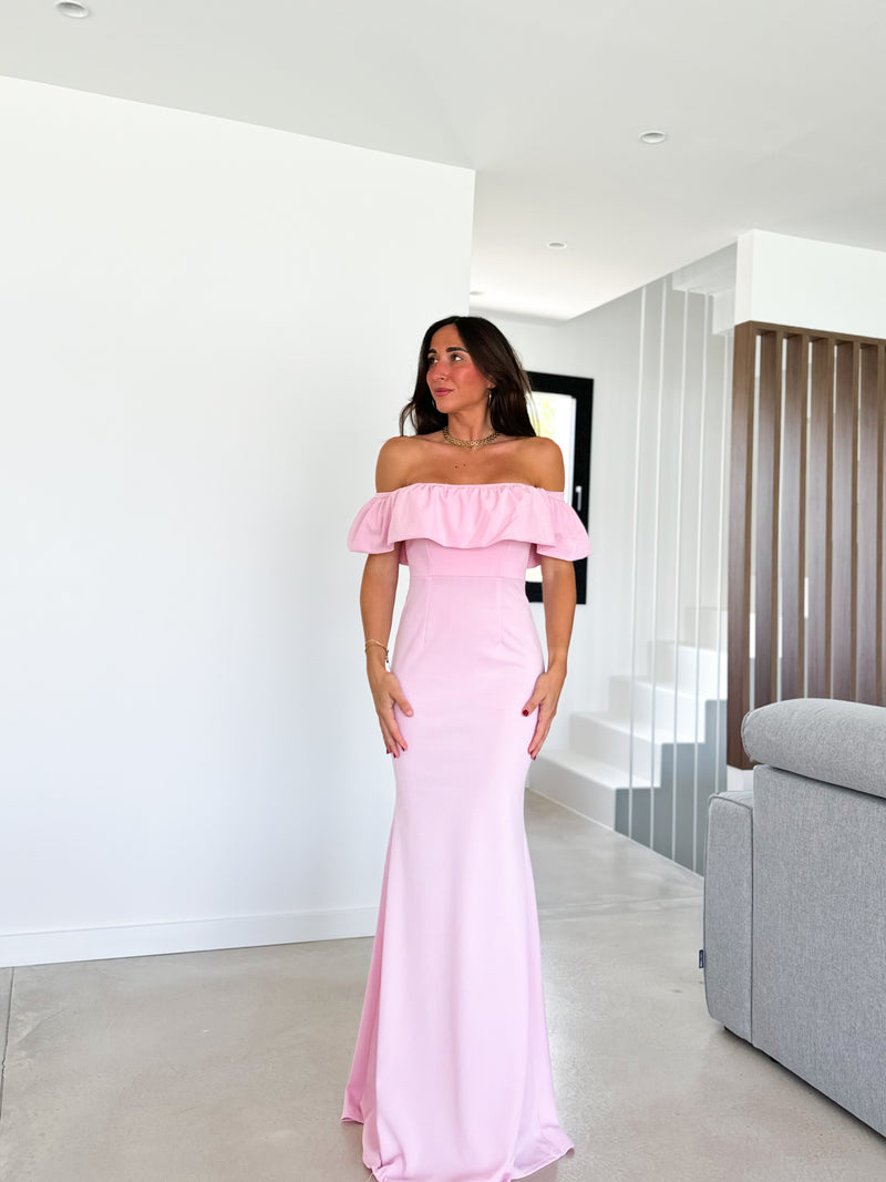 Robe longue pompeuse rose