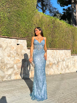 Robe corset avec strass bleu clair