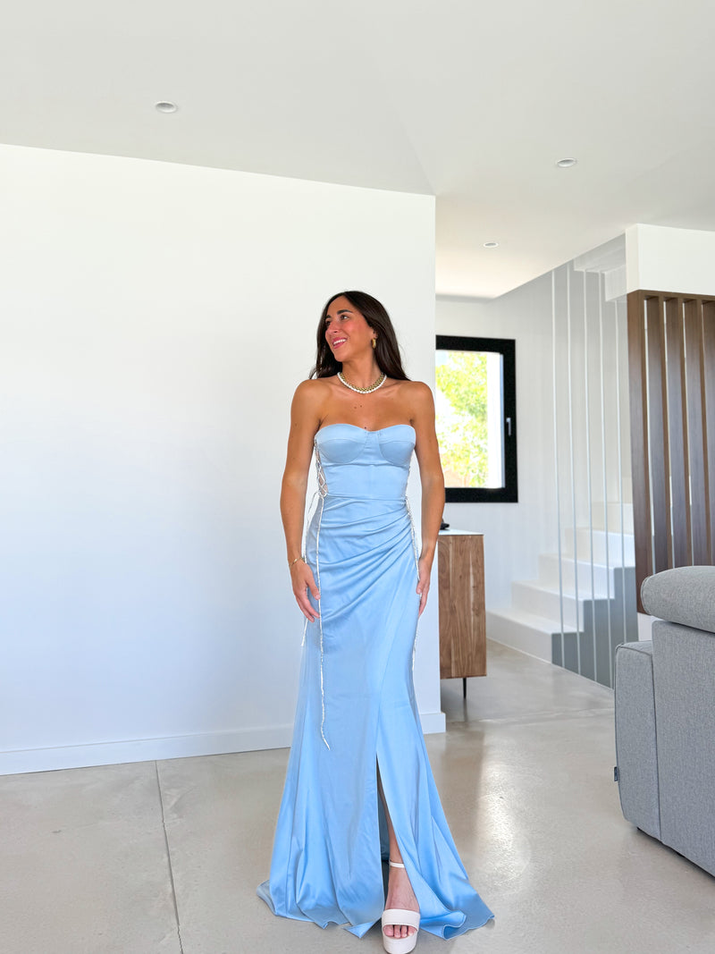 Robe corset bleu clair en strass