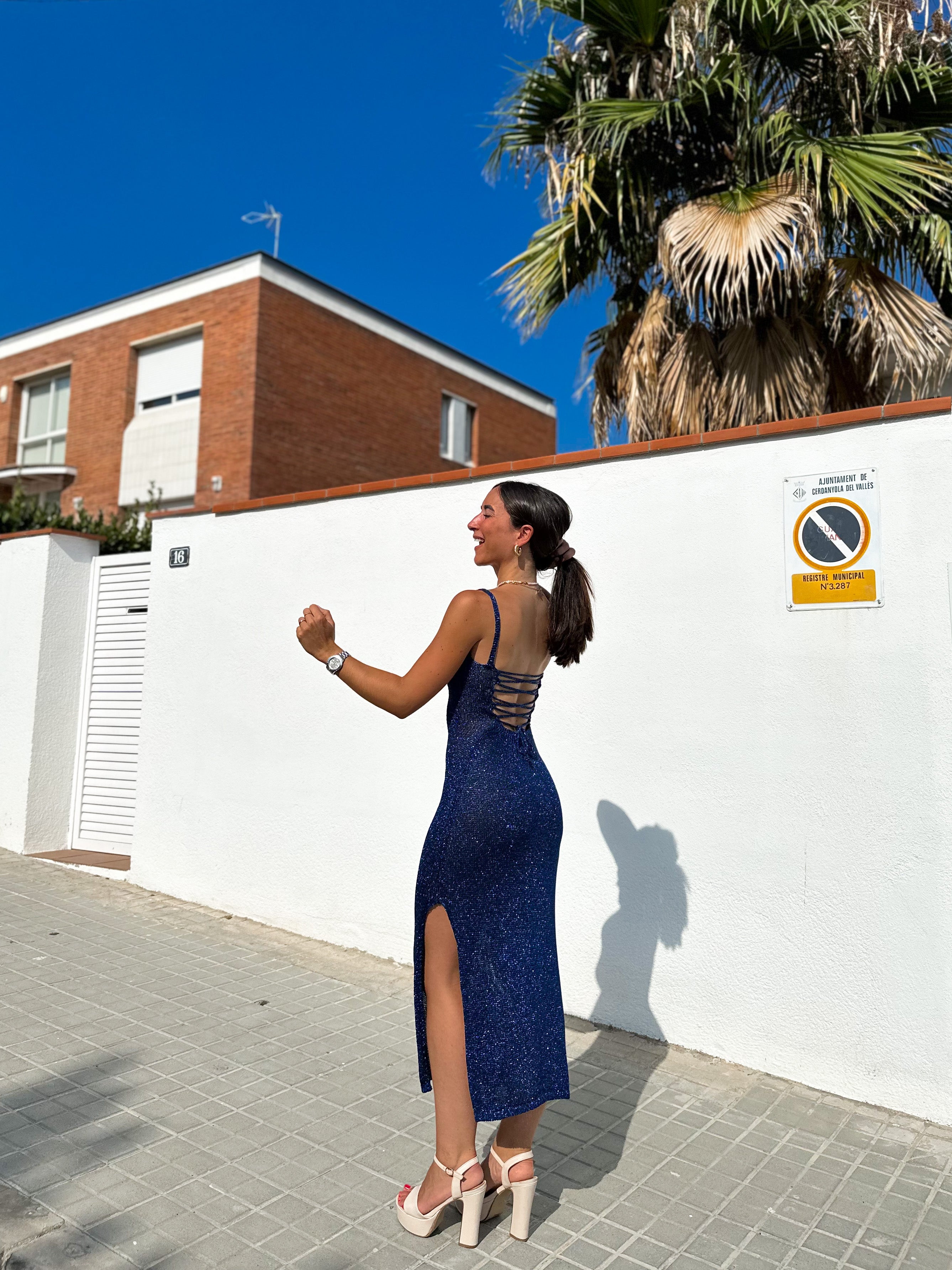 Robe midi en tricot marine