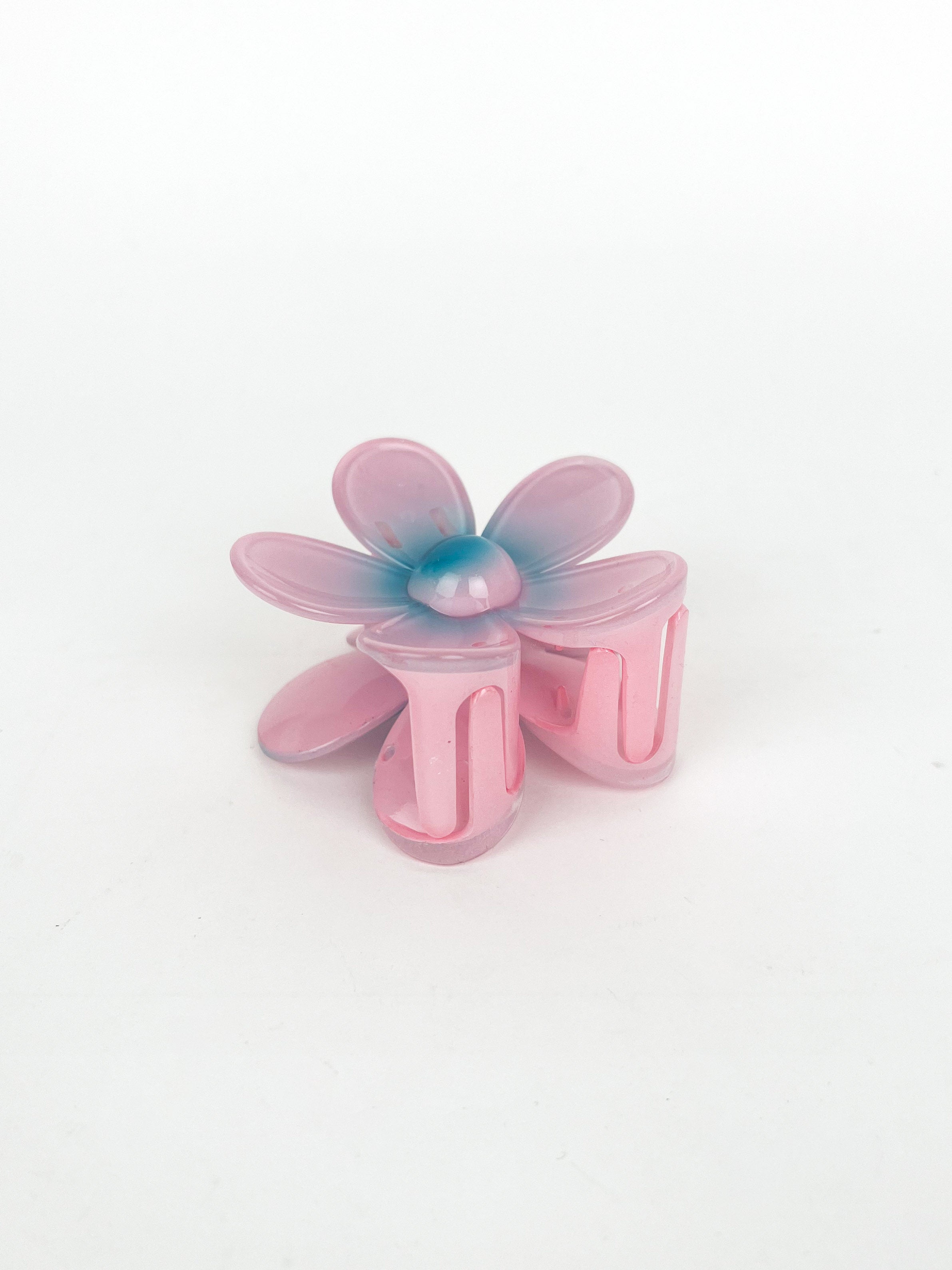 Clip fleur rose turquoise