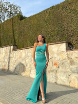 Robe turquoise à la taille brillante