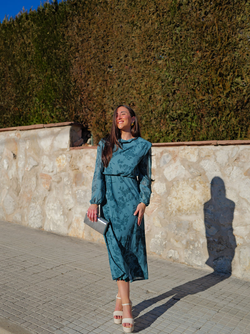 Robe midi avec épaulettes pétrole