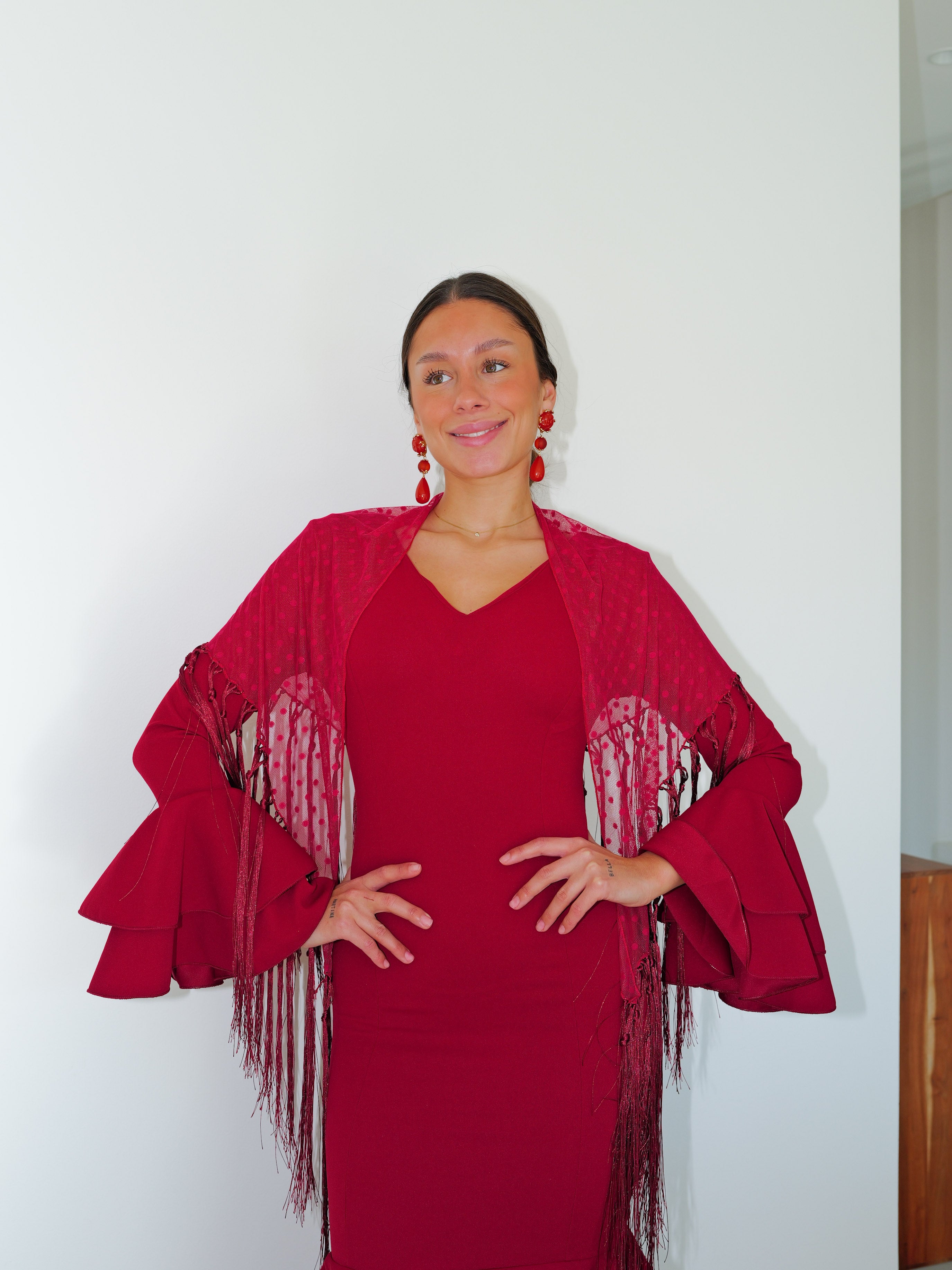 Robe flamenca à volants bordeaux