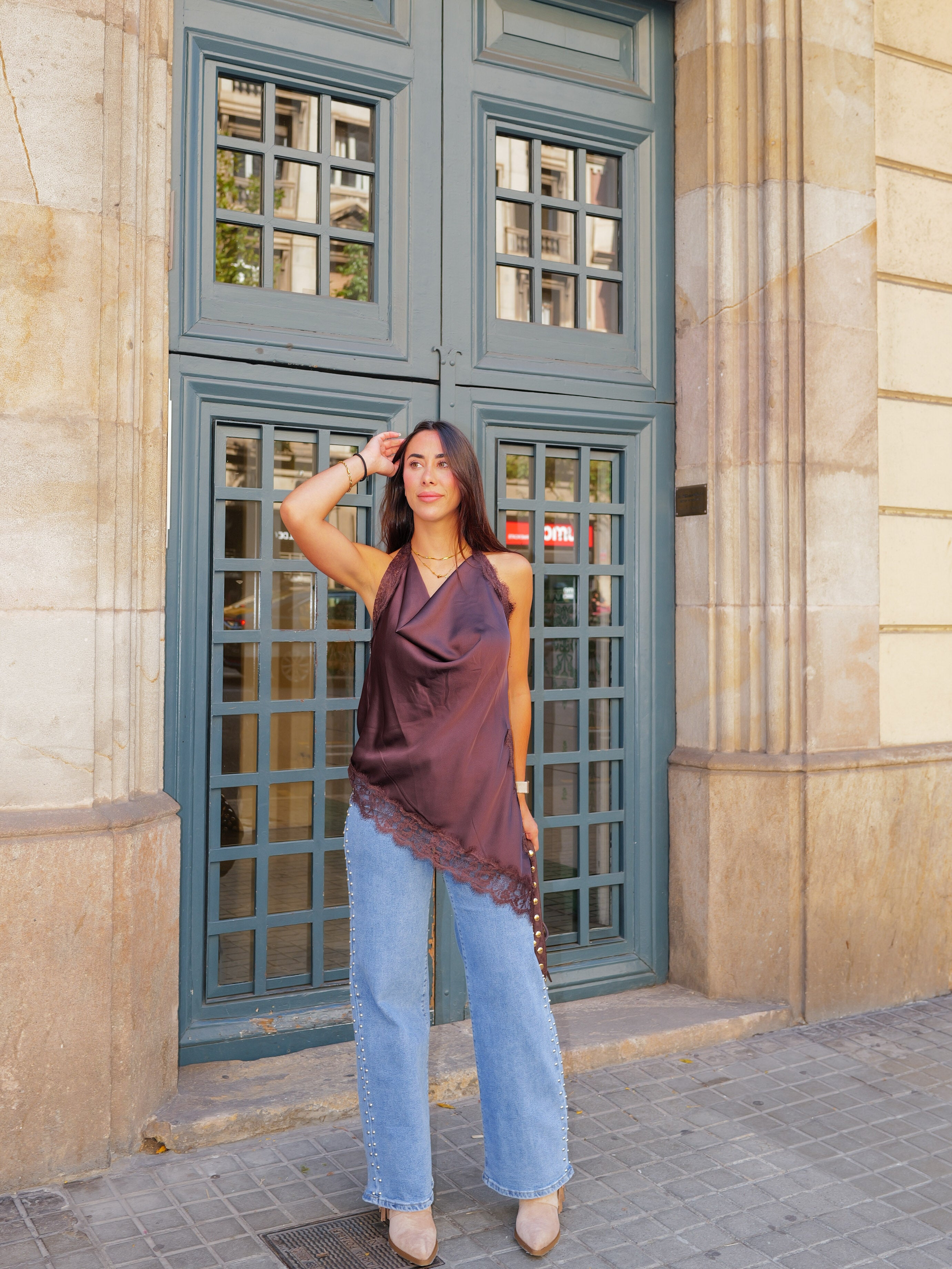 Blouse de lingerie asym cascade chocolat