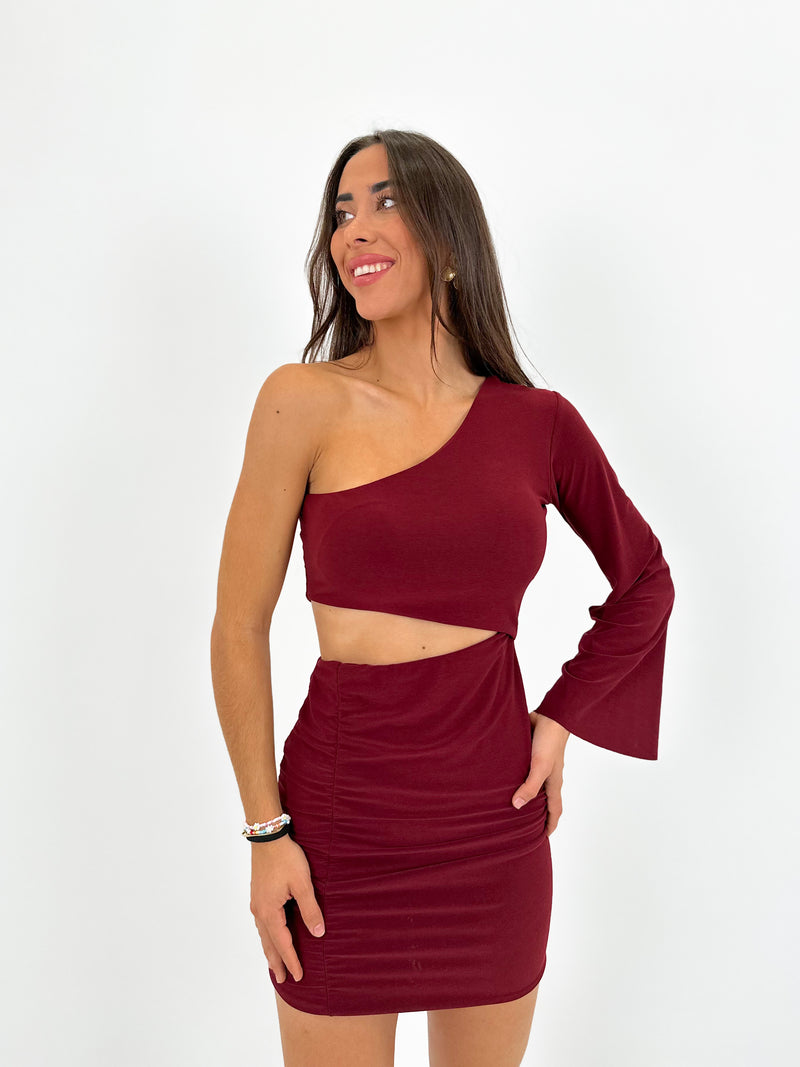 Mini robe asymétrique en vin