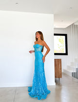 Robe corset avec strass queue bleue