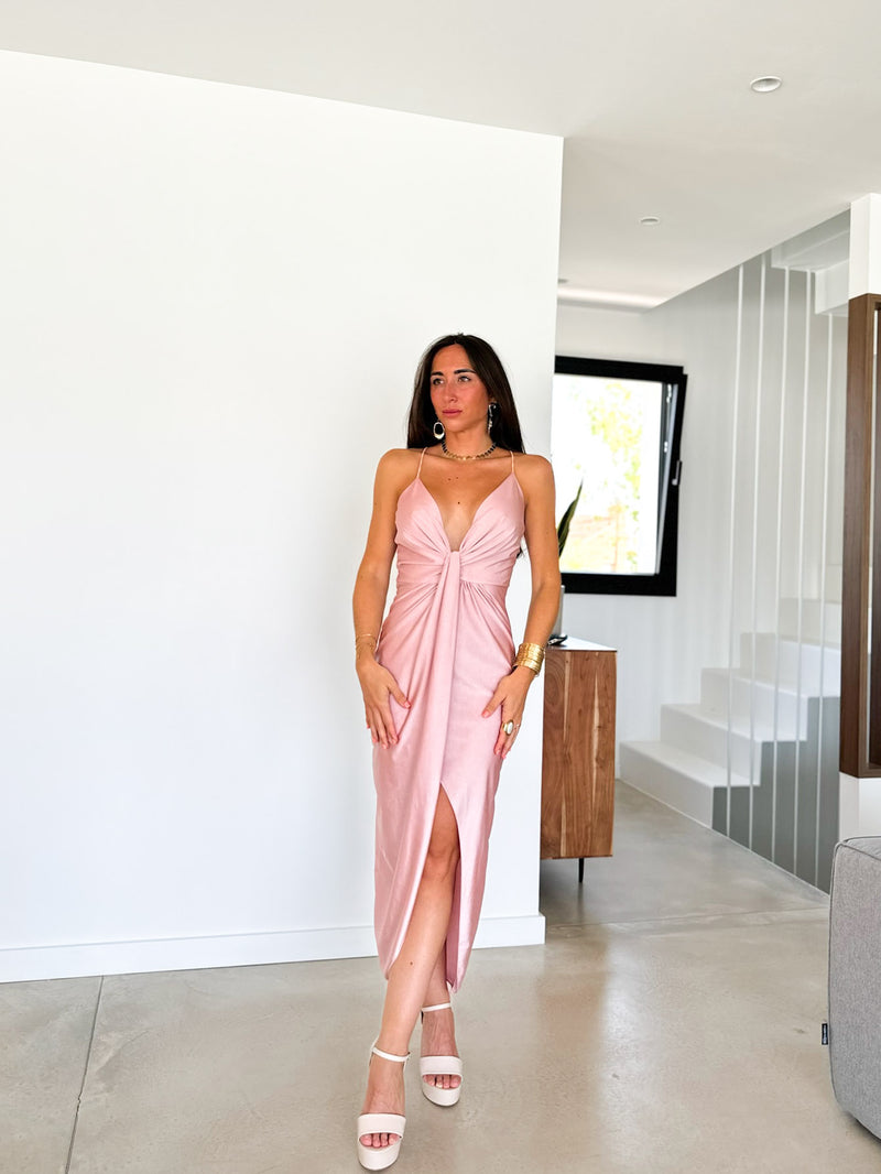 Robe midi à nœuds rose nude