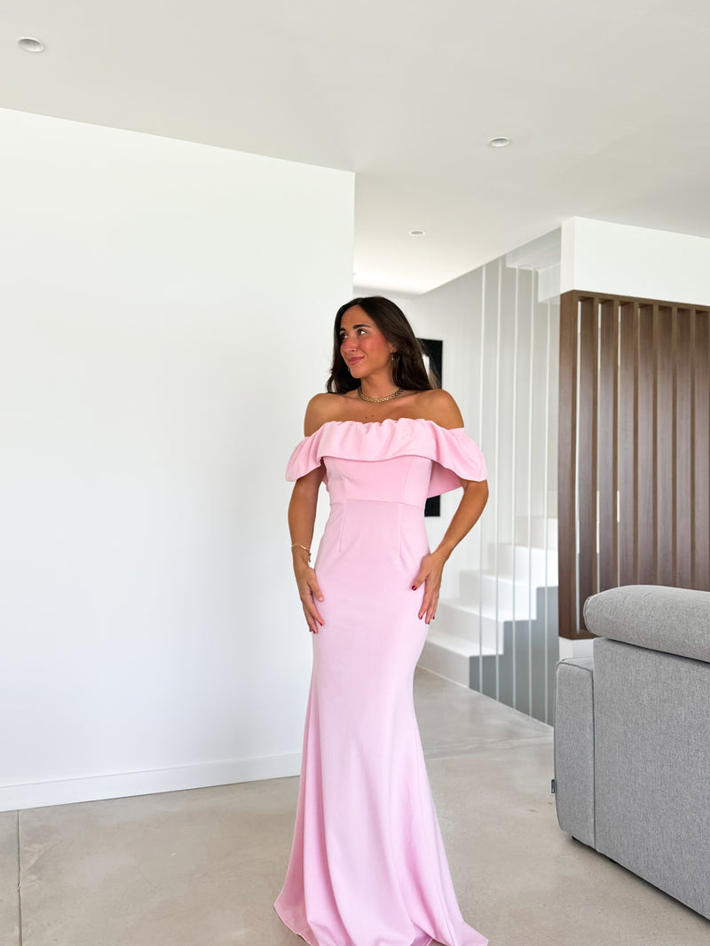 Robe longue pompeuse rose