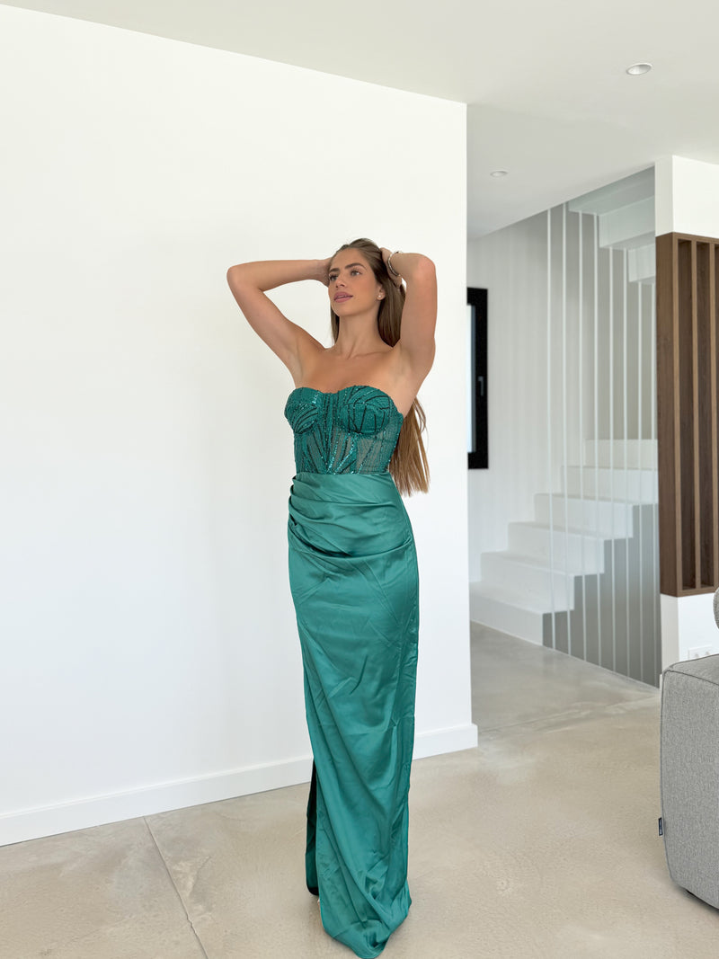 Robe corset bouteille satinée