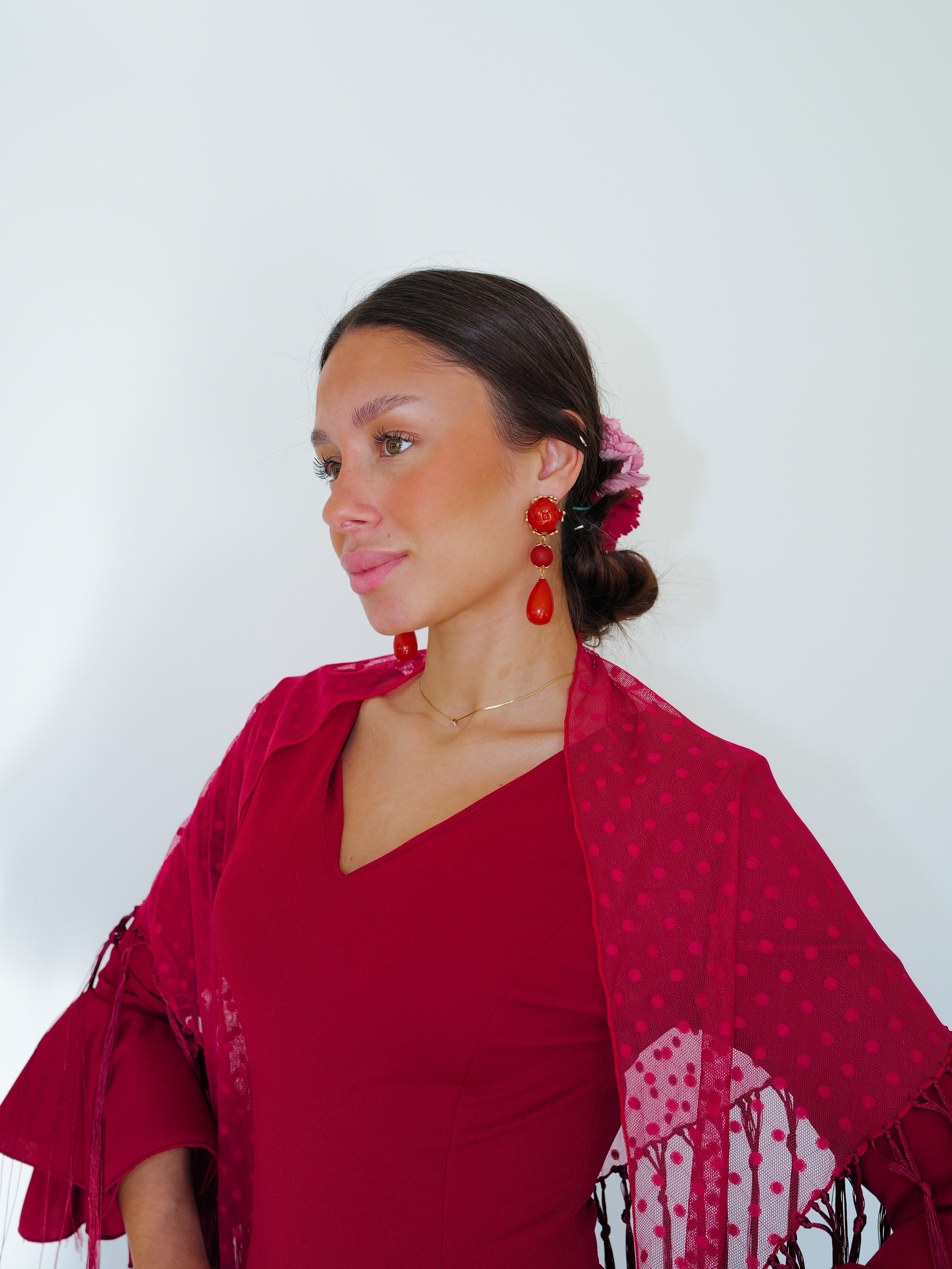 BOUCLES D'OREILLES goutte pierres rouge