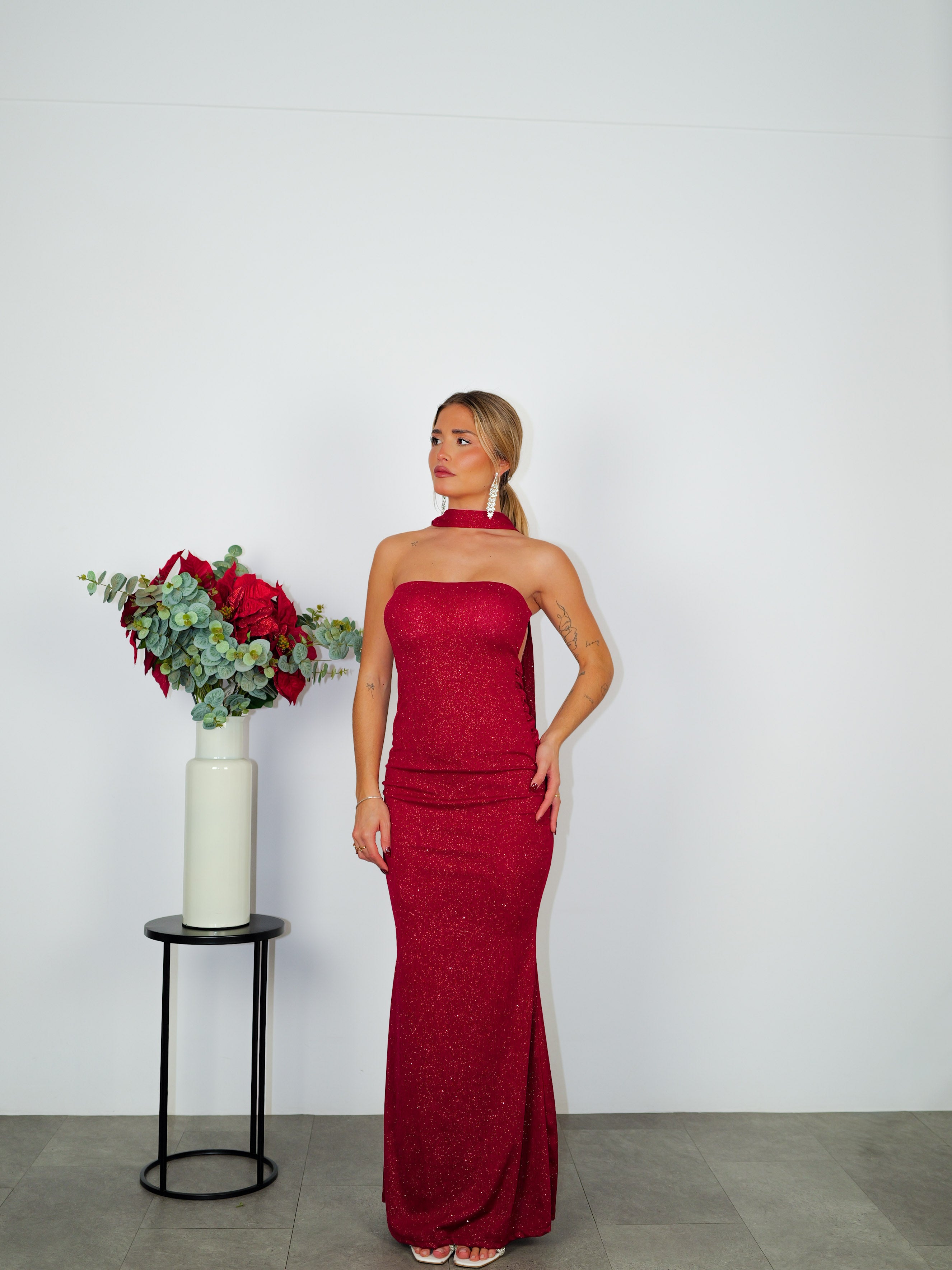 Robe dos nu lurex rouge