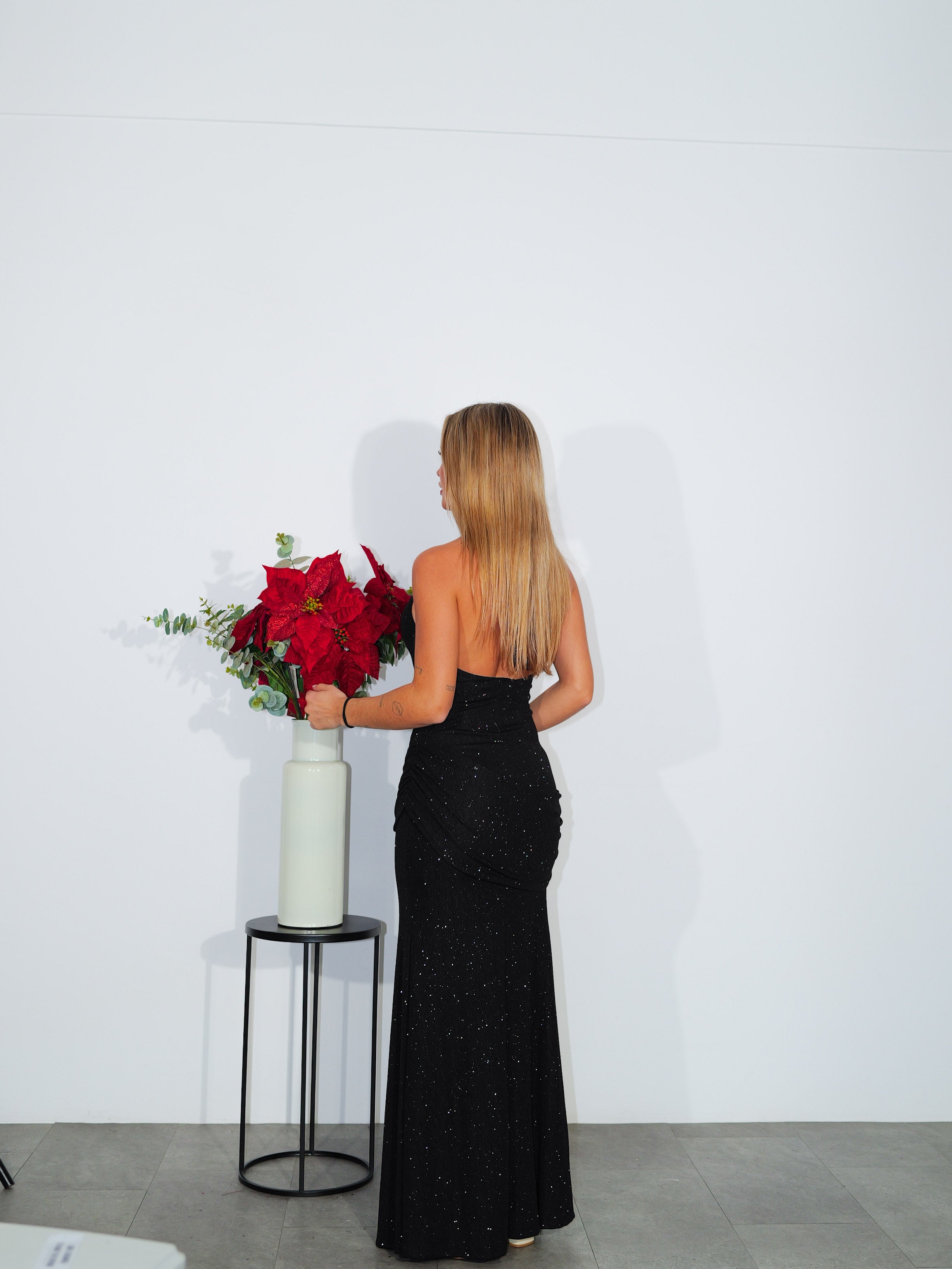 Robe en lurex avec détails sur les hanches noir