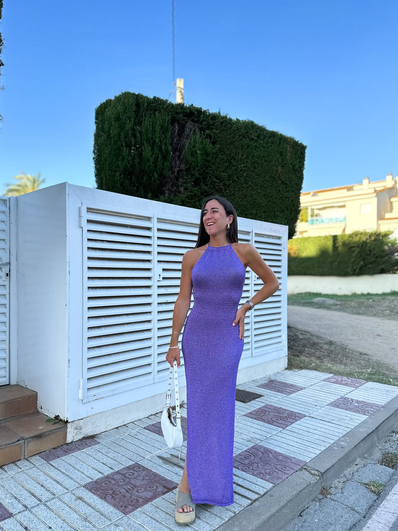 Robe dos nu en maille lilas