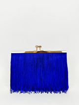 Pochette en daim frangé bleu