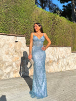 Robe corset avec strass bleu clair