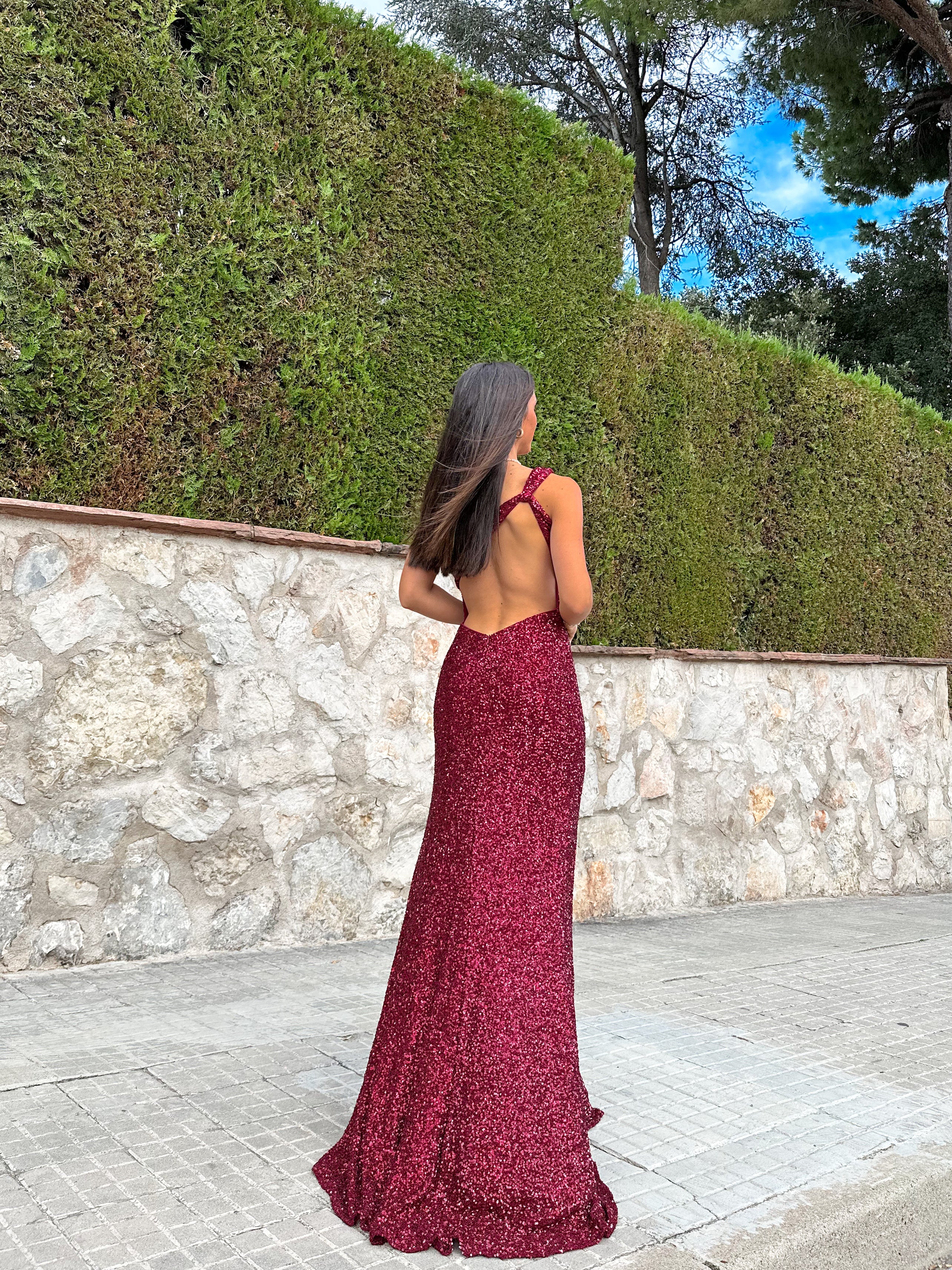 Robe sirène bordeaux pailletée