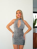 Vestido escote velvet glitter gris