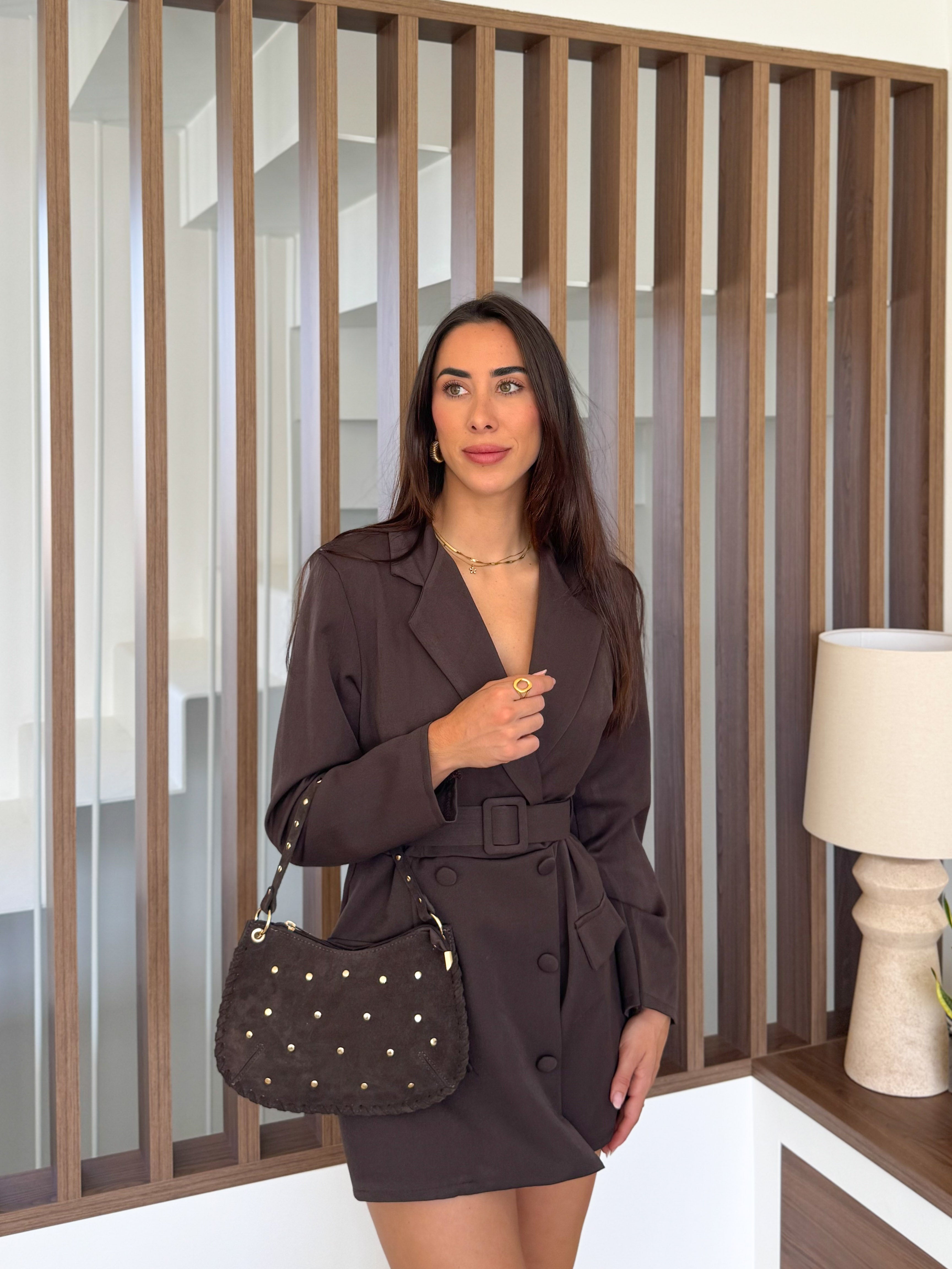 Mini-sac clouté en or chocolaté