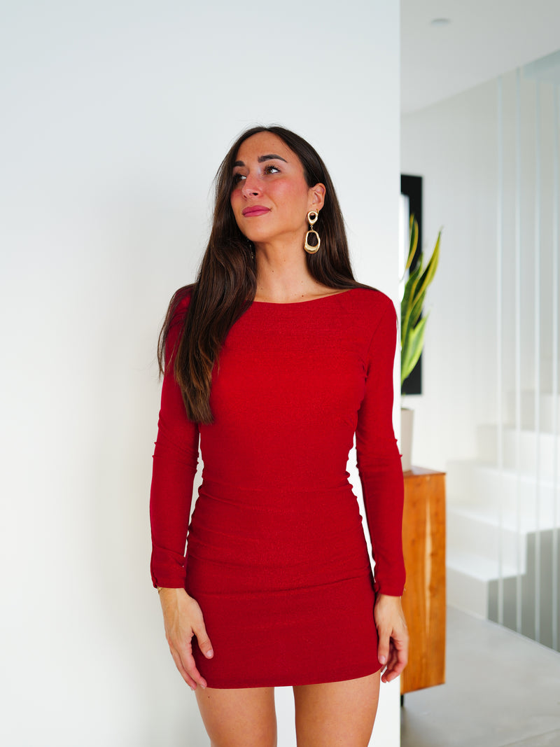 Robe en lurex rouge au dos