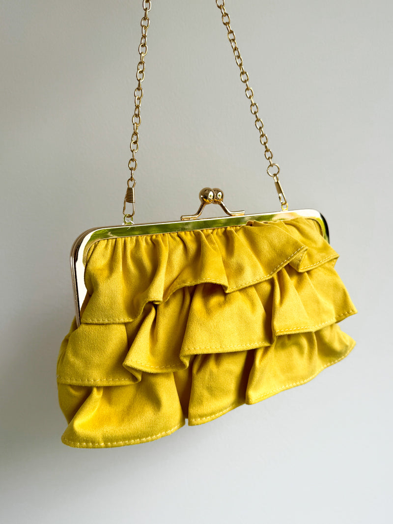 Pochette en daim à froufrous jaune