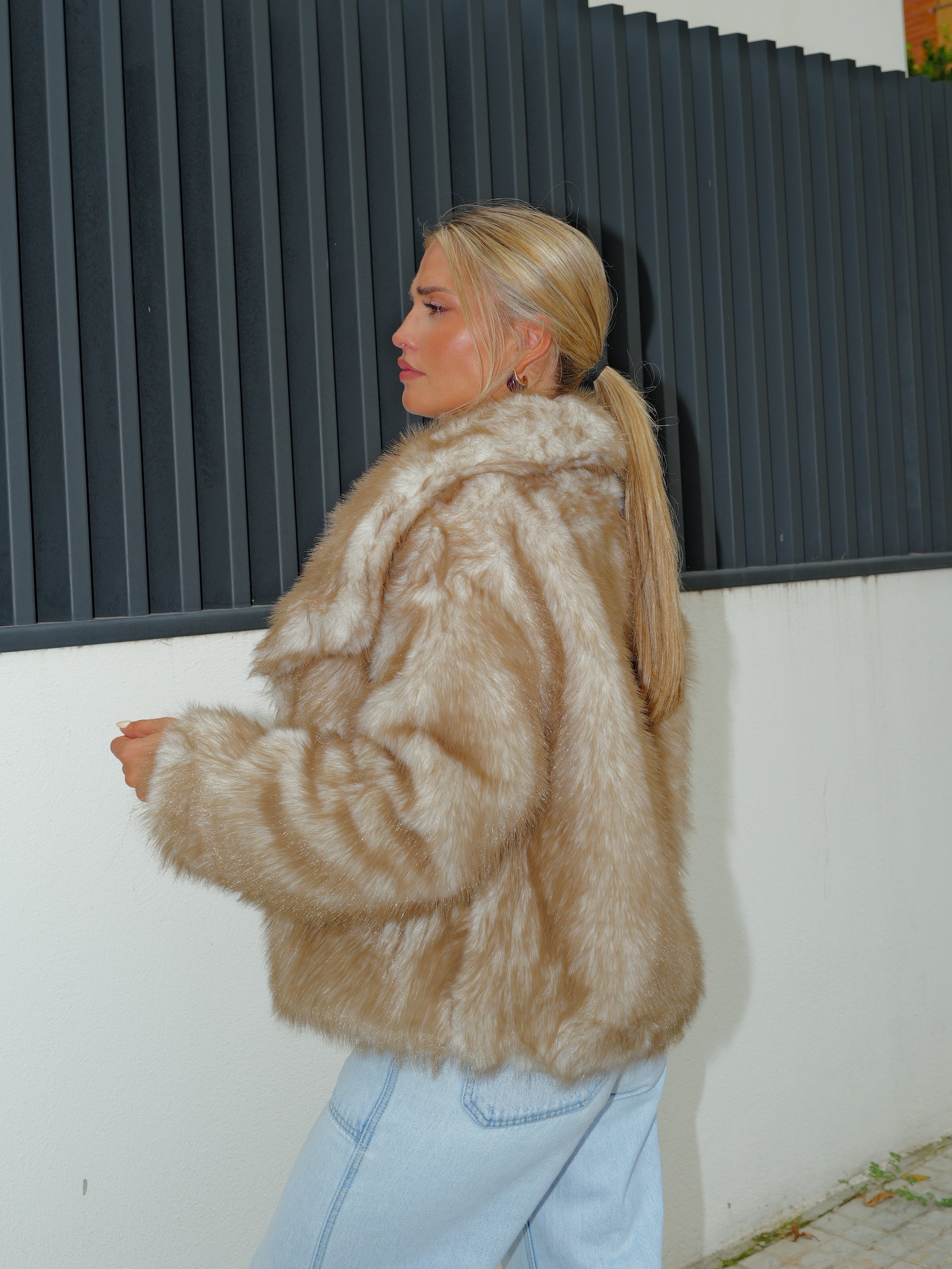 Veste à revers en fourrure terre