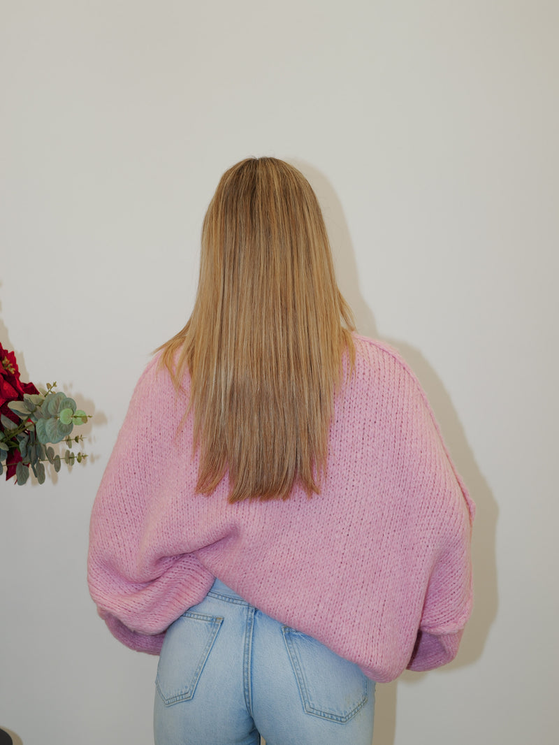 Pull oversize en tricot rose